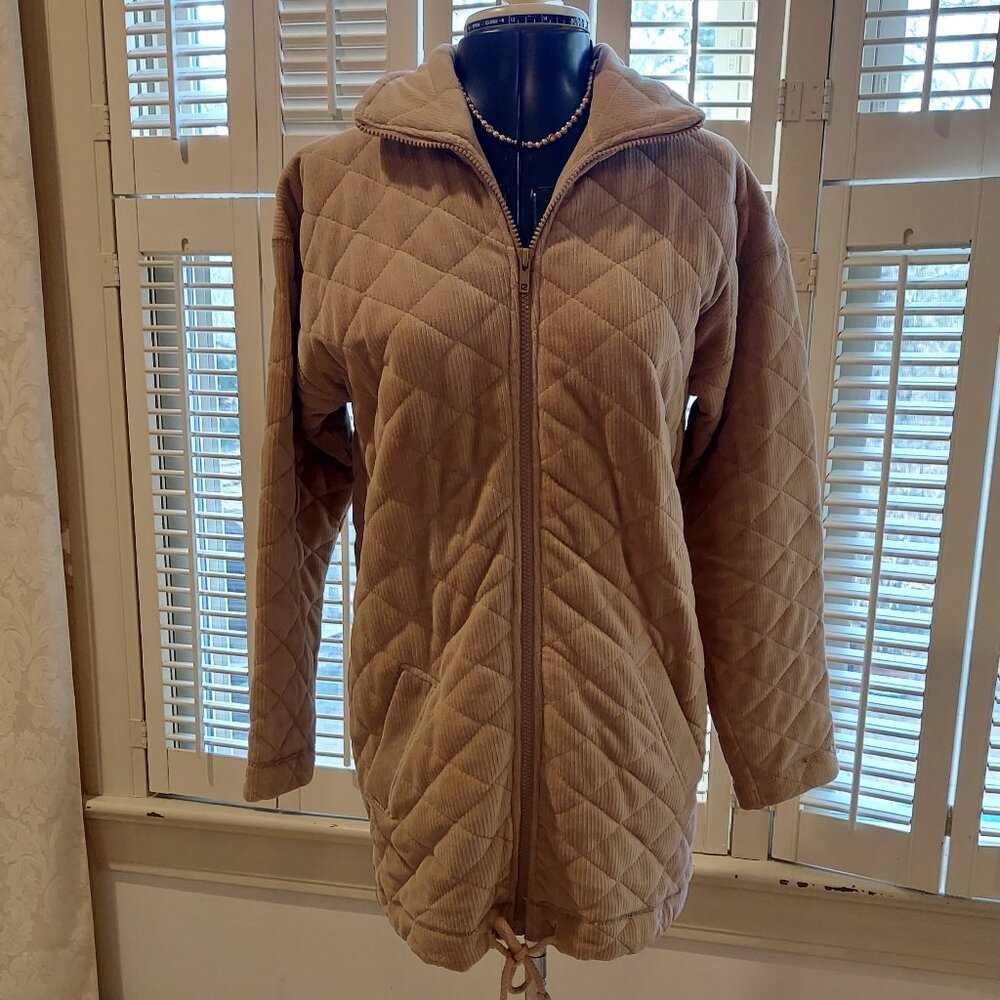 Jones New York Petite Soft Quilted Lt. Tan Corduroy Coat Size P